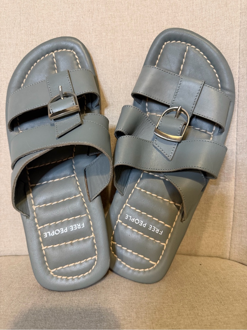 Free People sky blue Double-Buckle Slide Sandals